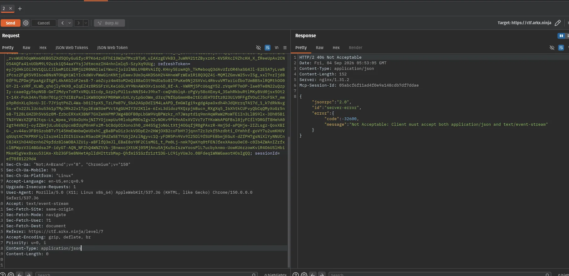 Accept header must include JSON and event-stream