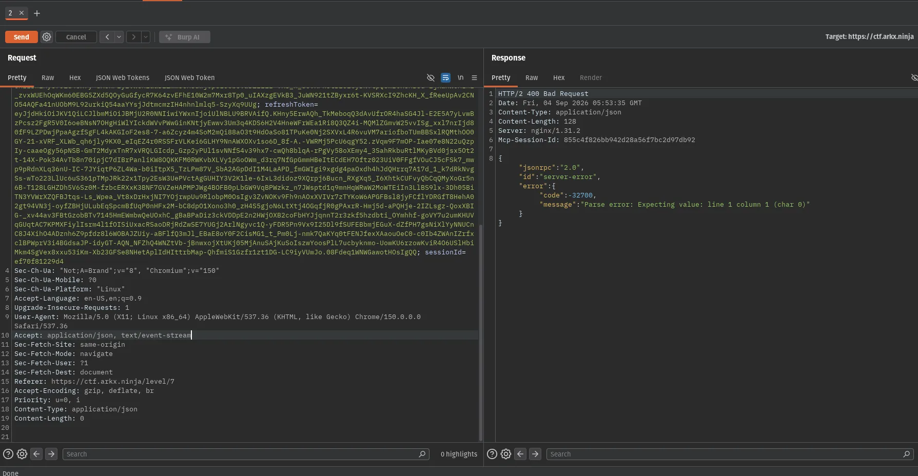 JSON-RPC parse error on empty body
