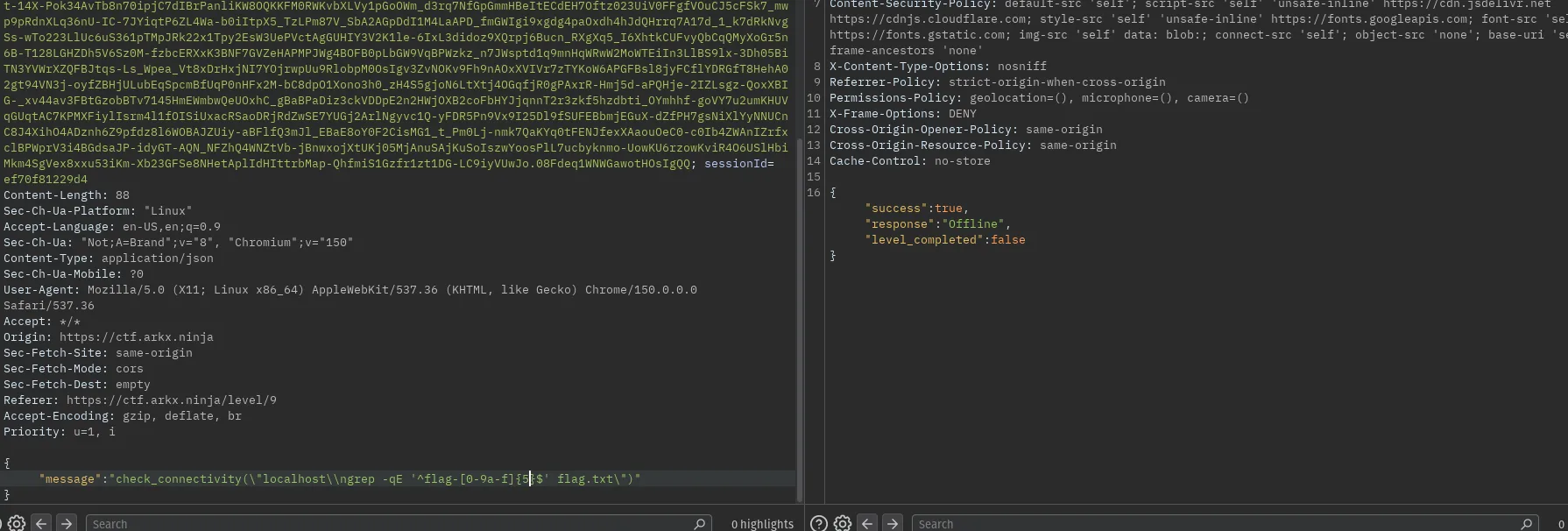 Newline grep showing flag is not 5 hex chars