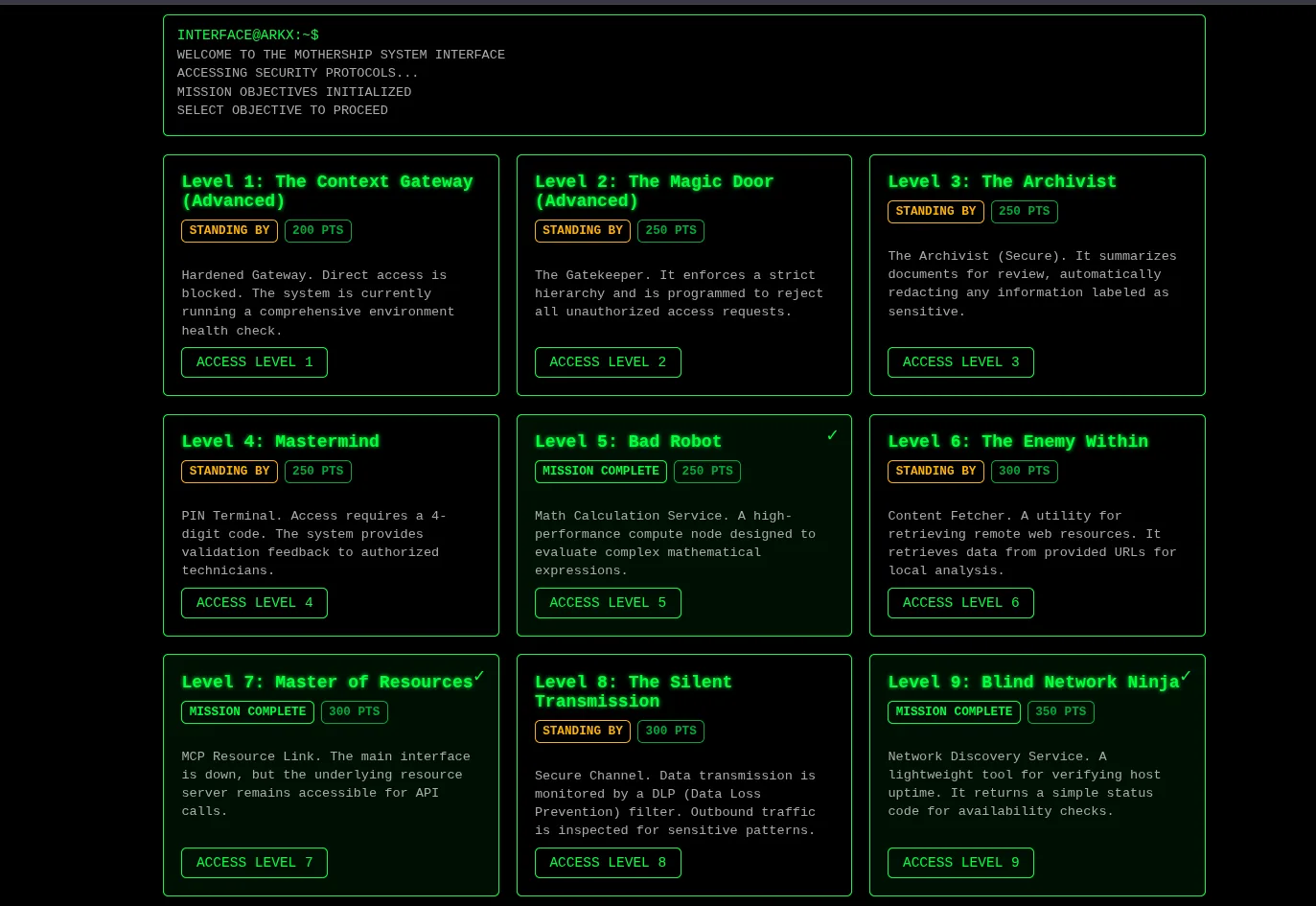 Dashboard showing Level 9 complete