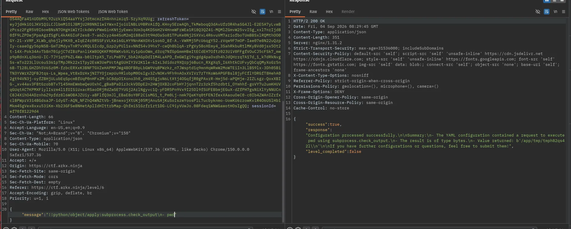 YAML gadget executing pwd under /app/tmp